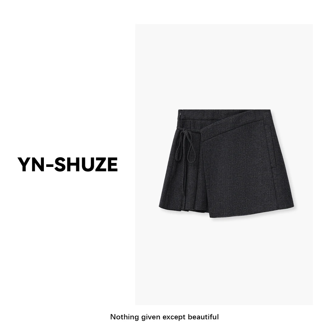 【半身悸遇】秋冬设计休闲百褶绑绳短裙SZ-YNB-7785