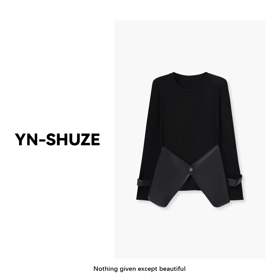 YN-SHUZE【时光交叠】修身喇叭边拼接圆领长袖上衣SZ-YNB-88533