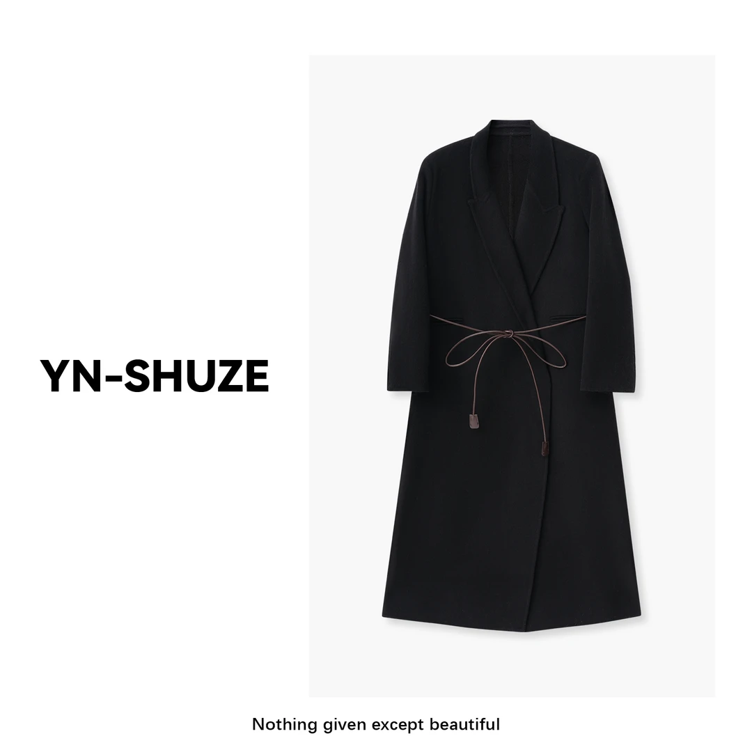 YN-SHUZE【row时刻】秋冬气质束腰翻领长款大衣外套SZ-YNB-886002