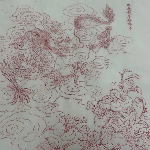 仿古洒金宣纸。传统雕版印刷龙年年画