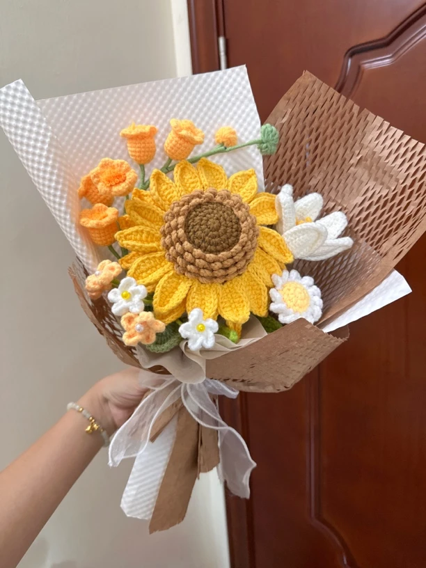 向日葵diy钩织花束教师节礼物送老师小众特别手工永生花
