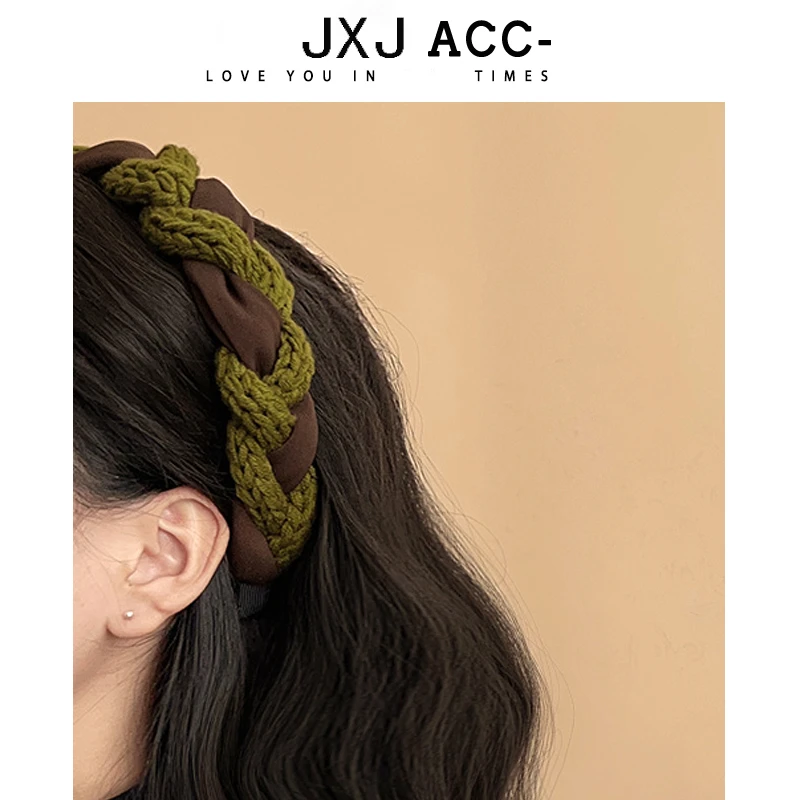 麻花辫绿色发箍女款秋冬高颅顶头箍卡捆网红2023年新款高级感高端