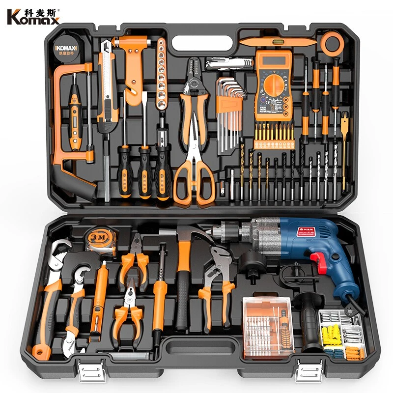 德国KOMAX家用冲击钻工具箱全套手电钻电动螺丝刀工具套装车用维