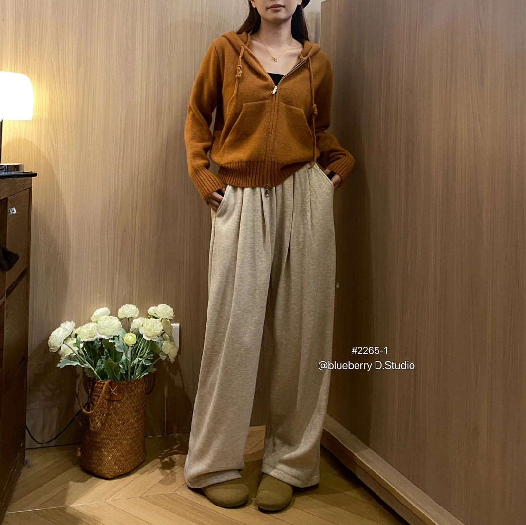 【满意家】秋冬加绒百搭松弛感阔腿裤女秋季新款垂感慵懒针织休闲裤