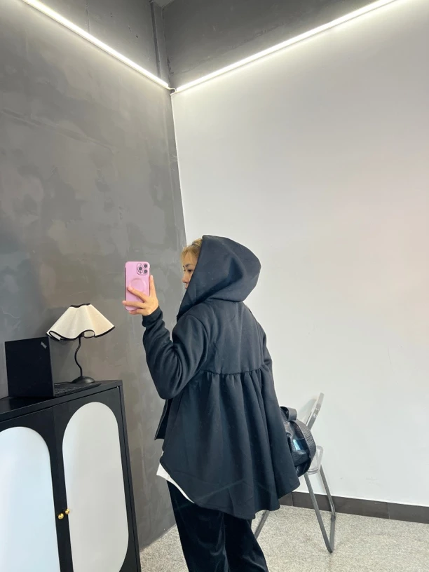 B10040前短后长拉链连帽显瘦宽松时尚百搭秋季外套