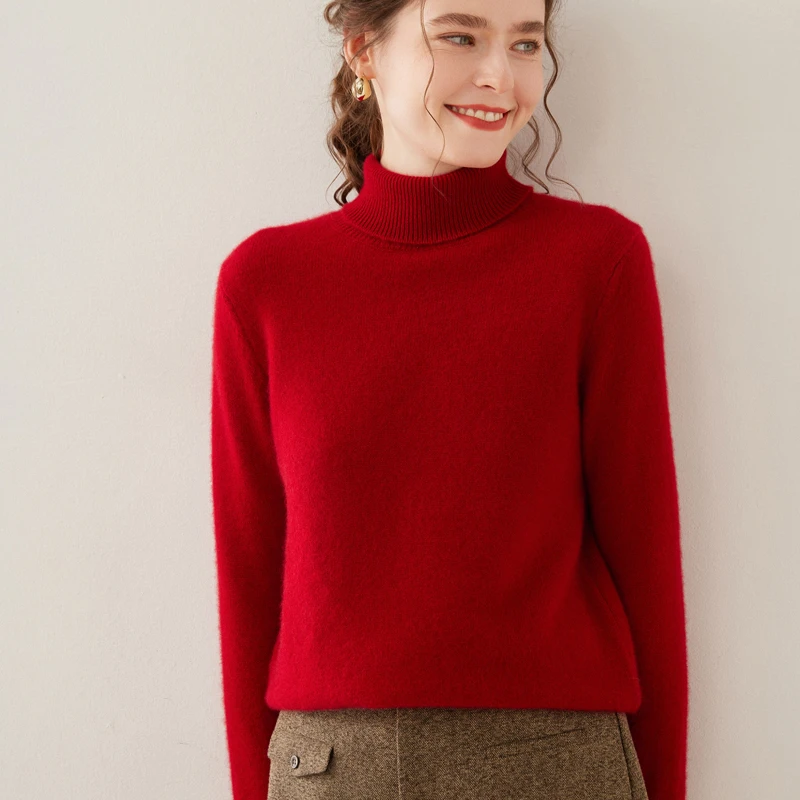 【JJ-803】女士 七针双股加厚 平面高翻领 纯色百搭 时尚针织羊毛衫