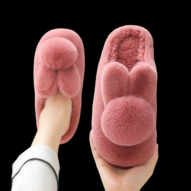 棉拖鞋女冬厚底防滑立体毛绒保暖家用室内情侣可爱外穿包跟月子鞋