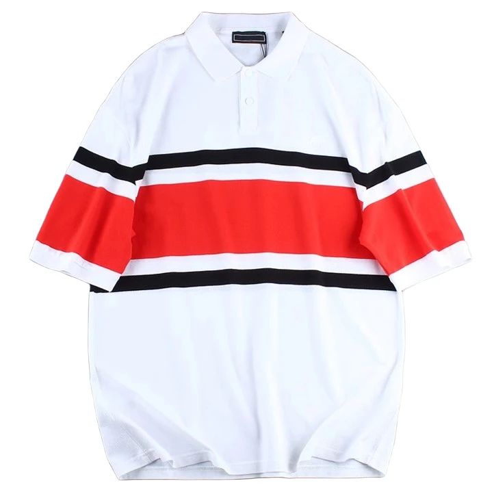 男士男款潮流POLO衫夏季拼接撞色休闲宽松百搭翻领条纹纯棉