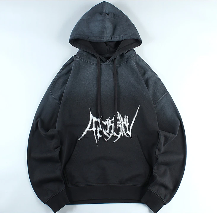 潮流系列美式帽衫百搭阔版休闲连帽春秋男士时尚印花卫衣