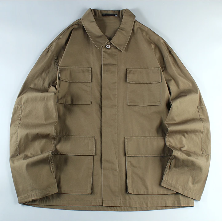 阔版日系工装外套翻领上衣春秋男士休闲时尚长袖春衬衫外穿