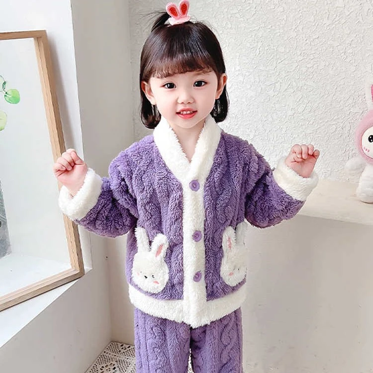 女童加绒睡衣2025秋冬款保暖秋冬季儿童女孩宝宝加厚珊瑚绒家居服