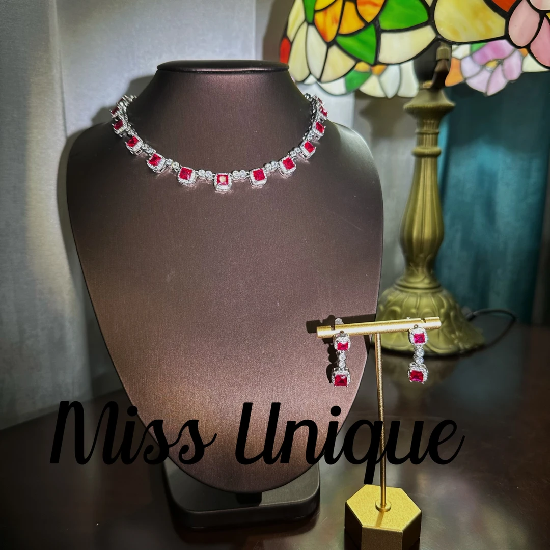 E8171红刚红色方糖拼接项链套装