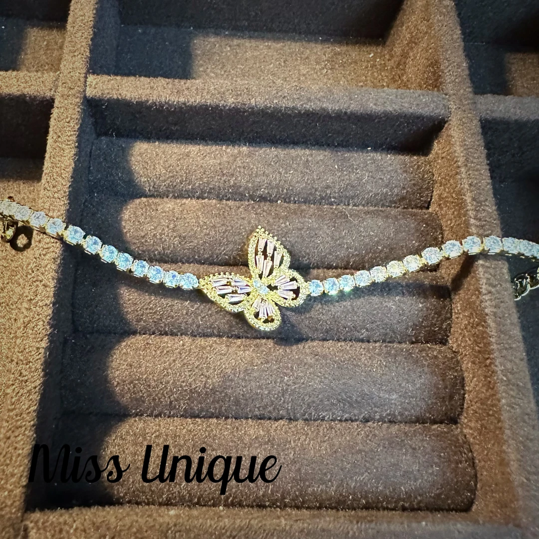 D2168金粉色蝴蝶排钻手链