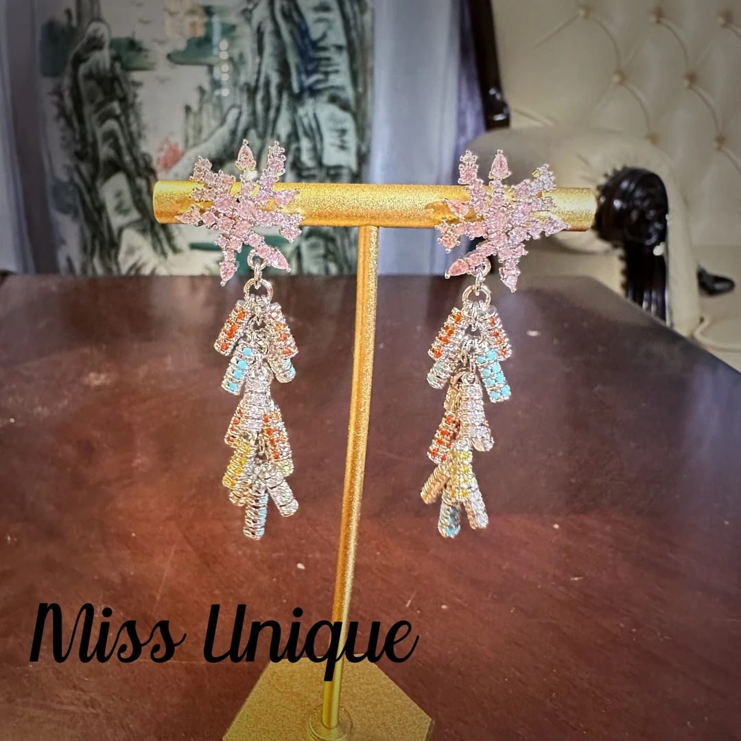 E8783银底彩色鞭炮耳环