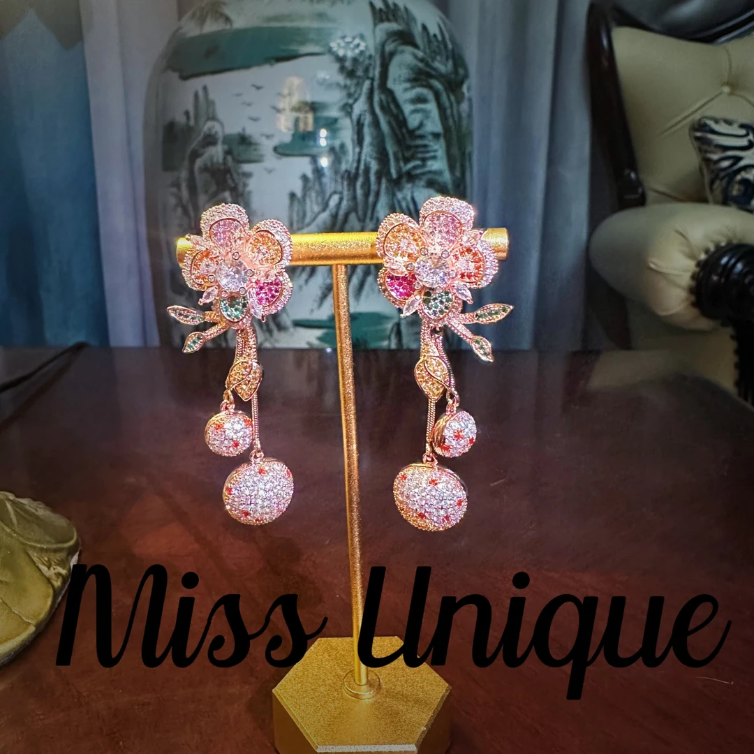 B1017玫瑰金色五瓣花蘑菇耳环