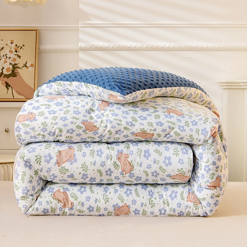 水洗棉麻双层纱加厚豆豆被冬季保暖棉被宿舍单人学生四季被芯冬被