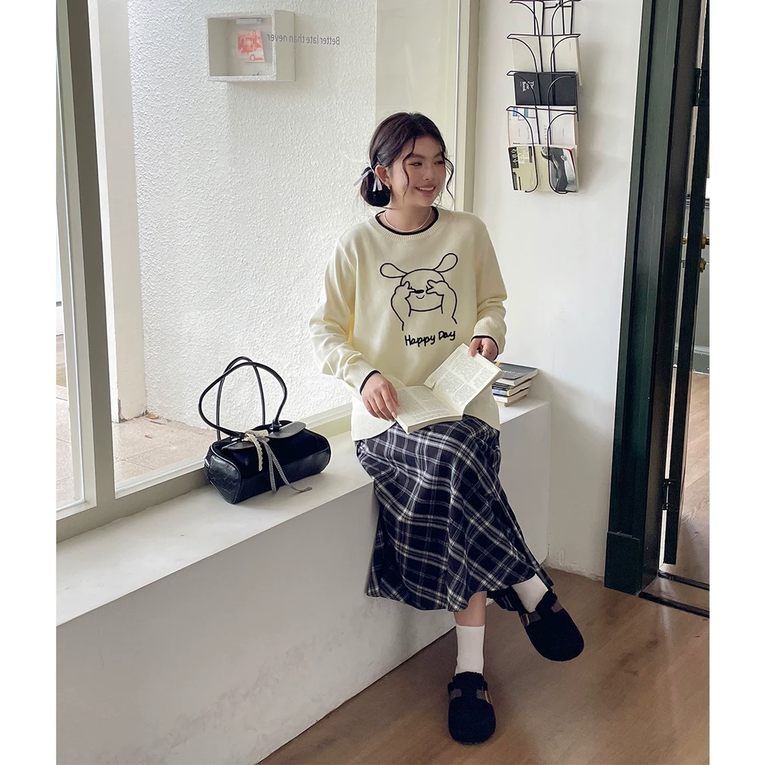 BUMENYLEE大码女装新款学院风百搭毛衣韩版宽松针织衫套头上衣