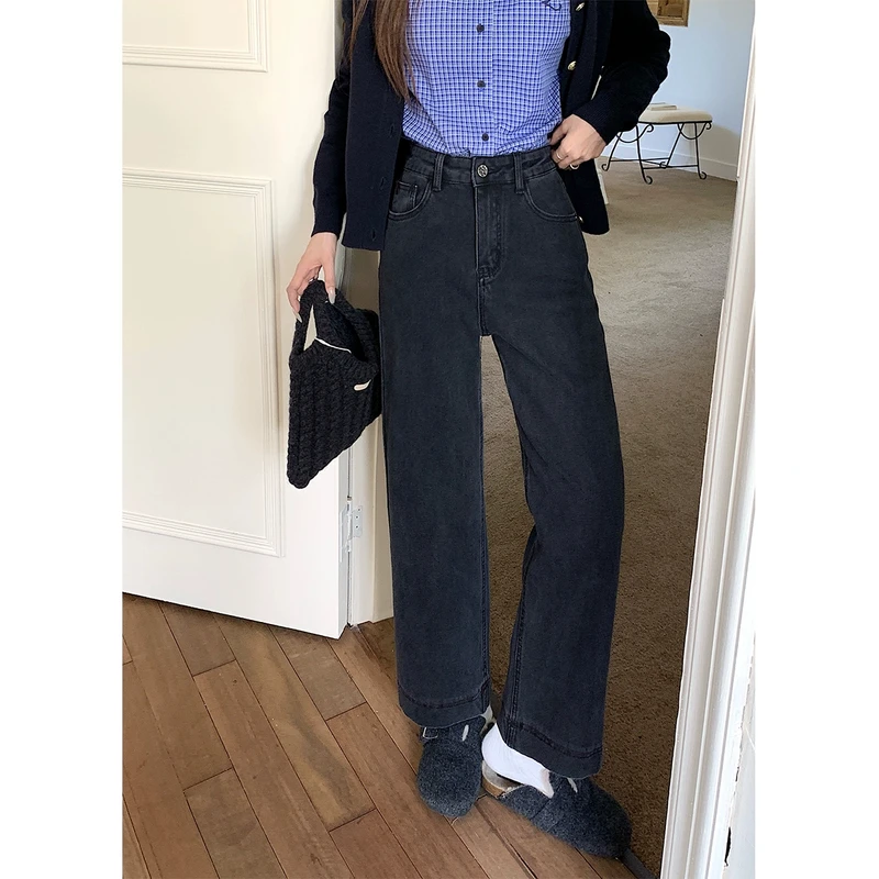 加绒弹力直筒牛仔裤秋冬新款大码女装梨型身材胖mm显瘦九分烟管裤