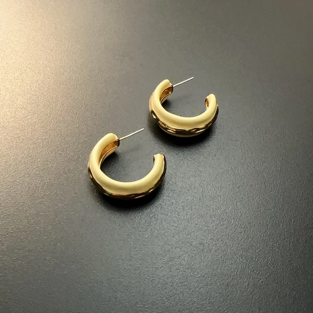 合金陶瓷耳饰 陶瓷耳环C圈双色简约925银针显脸EDCug 0123