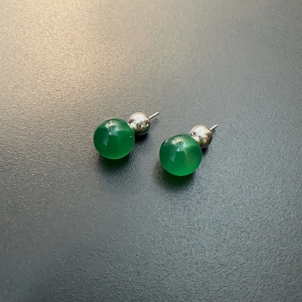 非金属仿水晶耳饰 绿珠珠耳环925银针耳饰复古简约EDAgc 0086