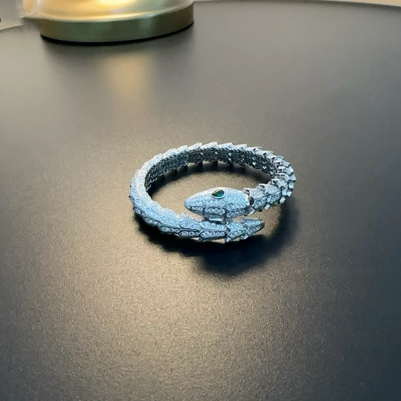 925银仿水晶手镯 纯银蛇手镯925重工银饰小众复古闪高级感