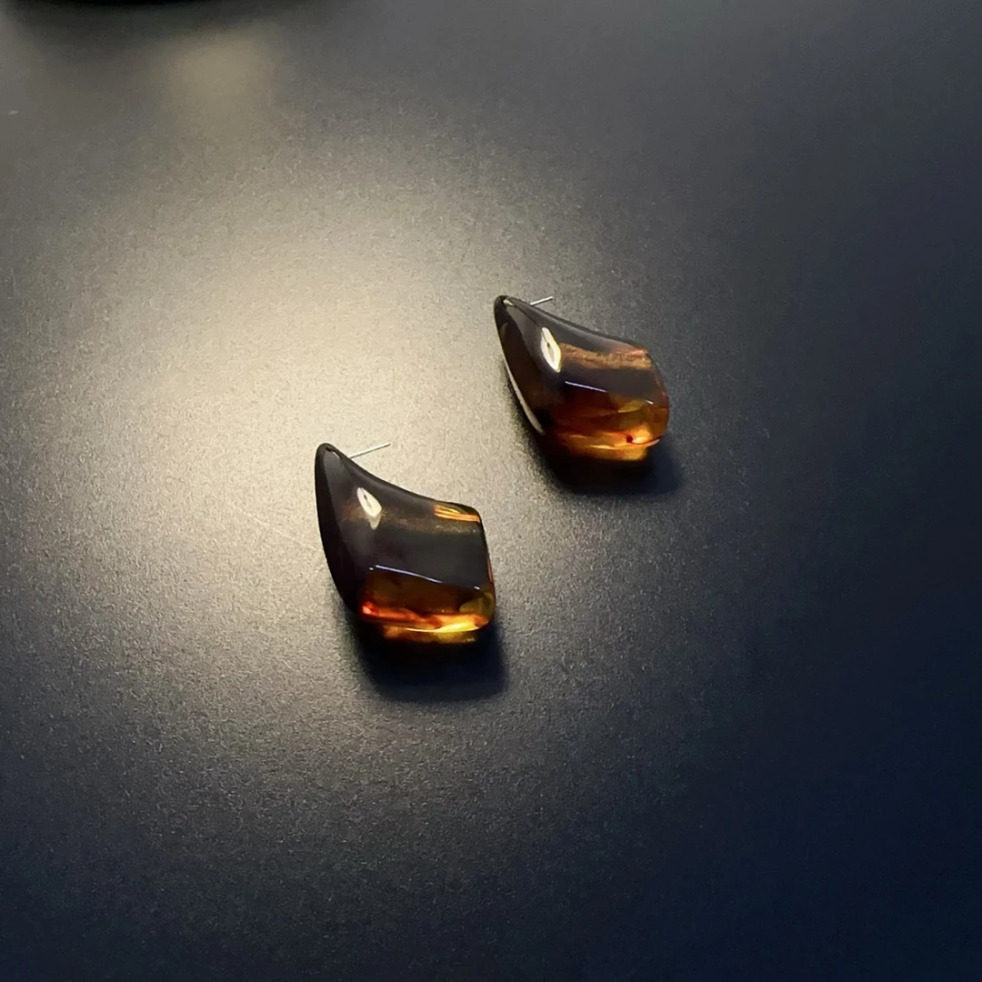 钛钢树脂耳饰 复古简约茶色耳环夸张欧美棕色饰品EDGlc 0217