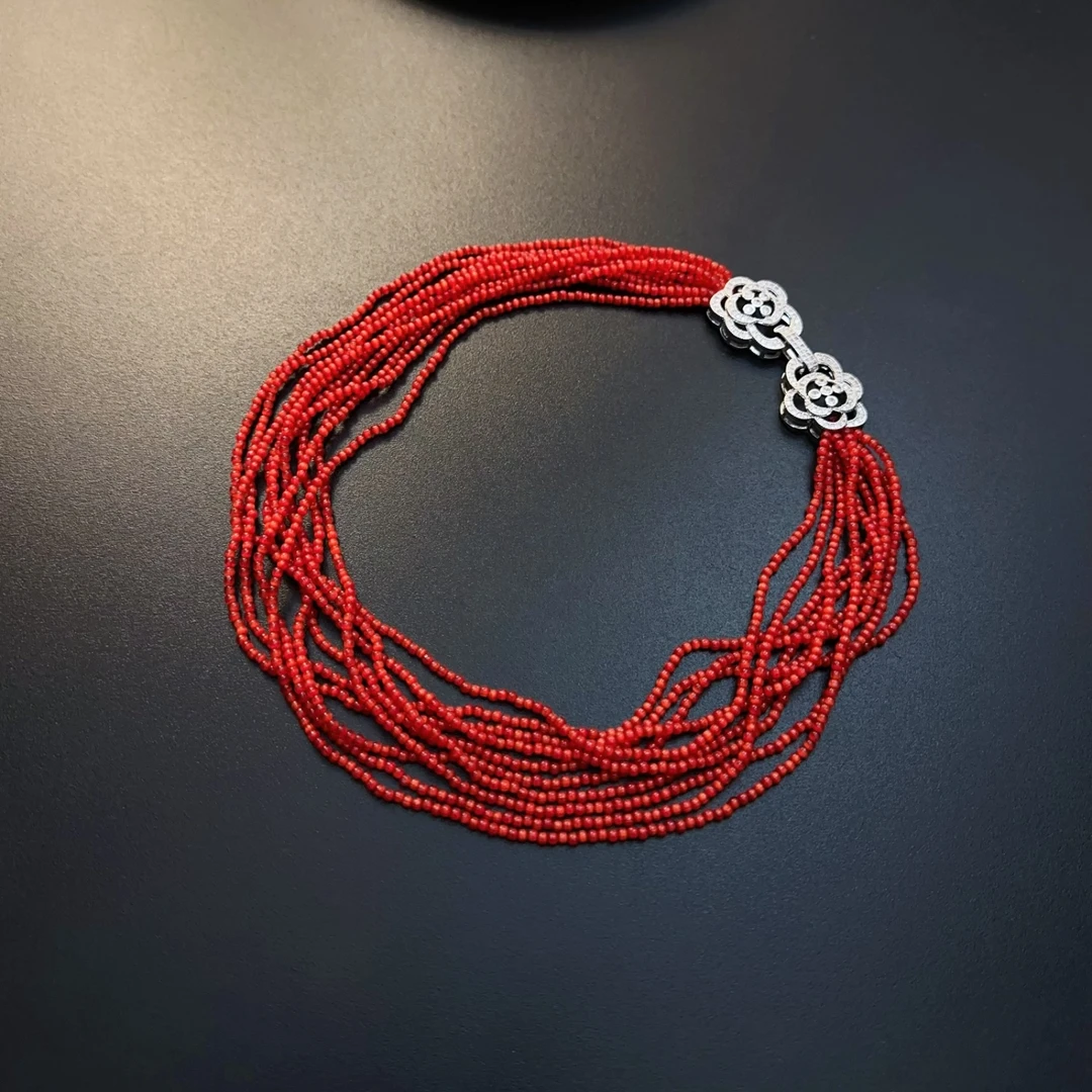 钛钢琉璃项链 红色多层项链多种戴法性感个性小众短款NEGlc 0257