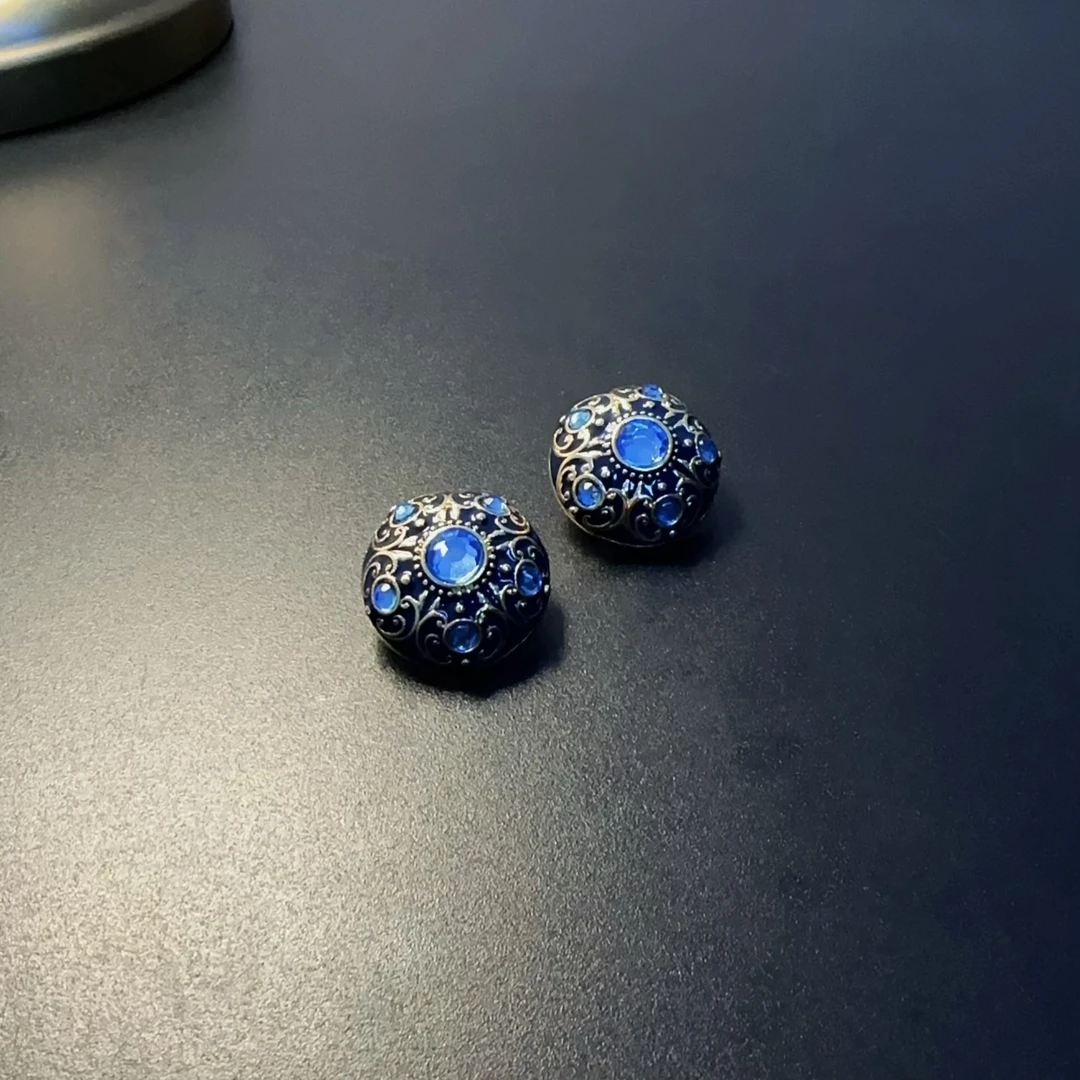 合金琉璃耳饰 蓝彩耳环复古重工宝石优雅气质耳球EDCus 0188