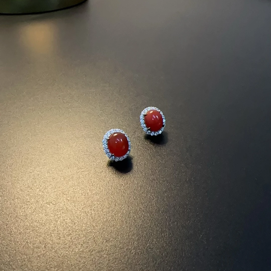 钛钢石英石耳饰 红色耳环简约红润国风新中式耳饰EDCus 0189