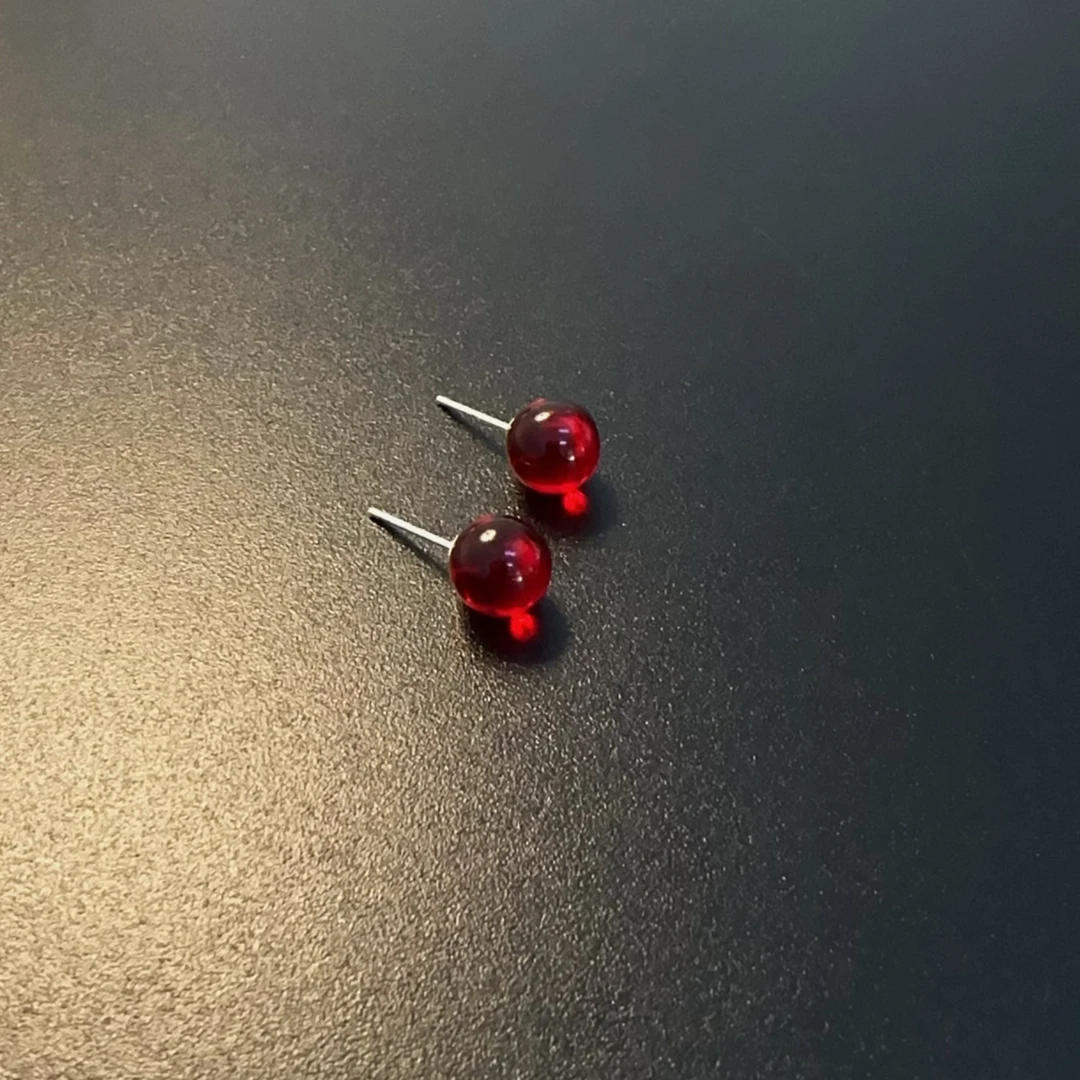 非金属仿水晶耳饰 红耳钉新年节日简约百搭耳珠红球EDGlc 0148