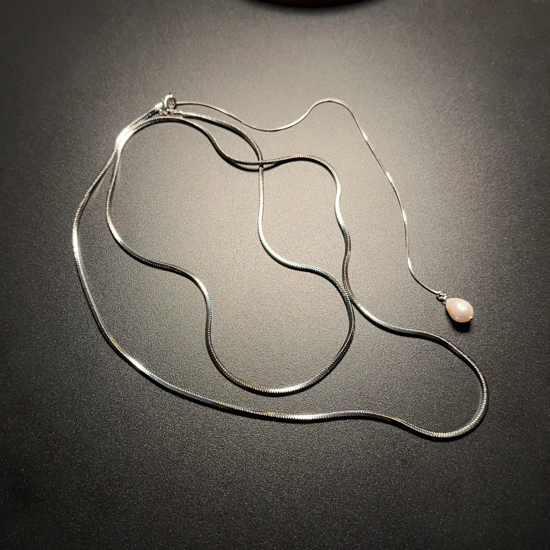 钛钢项链 银色长项链个性蛇骨多种戴法钢色中性冷淡风NECus 0133