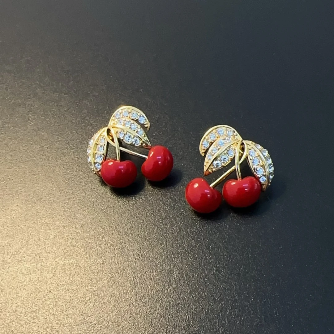 合金锆石耳饰 新年耳环节日红樱桃耳饰925银针饰品EDCuc 0152