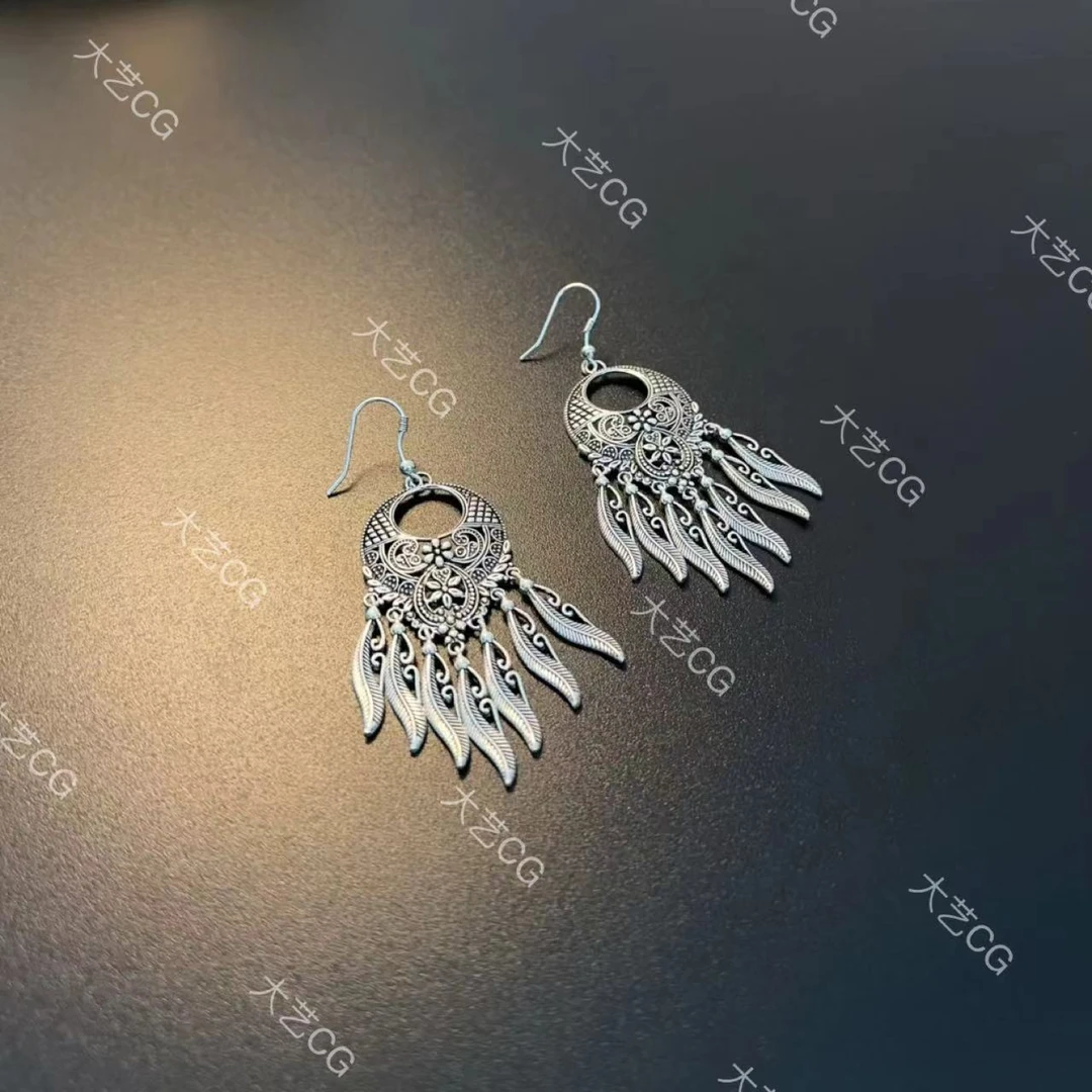 925银耳饰 s925银复古耳环做旧民族风长流苏耳饰小众EDAgs 0230