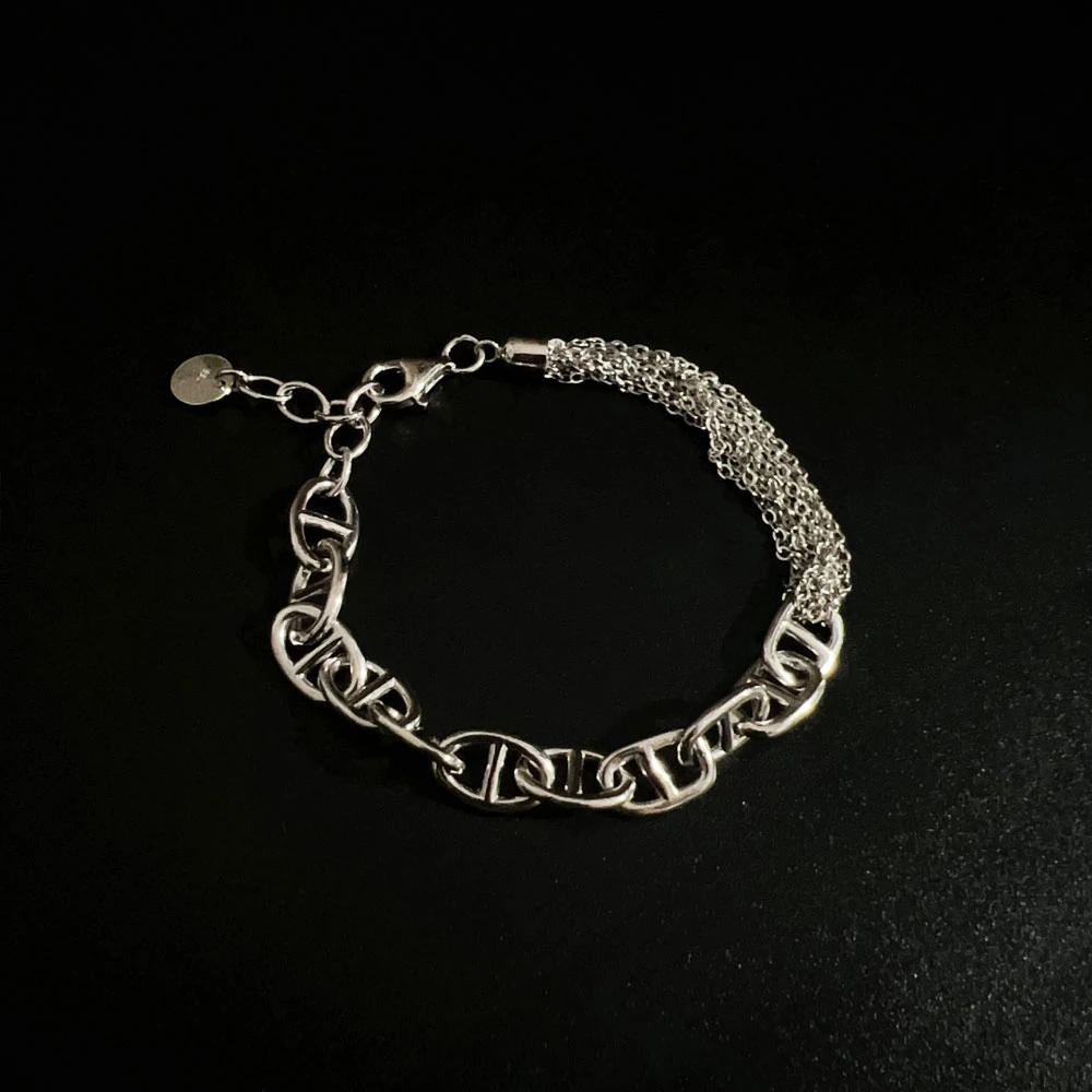 925银手链 纯银手链多层猪鼻复古链925银饰品BRAgs 0031