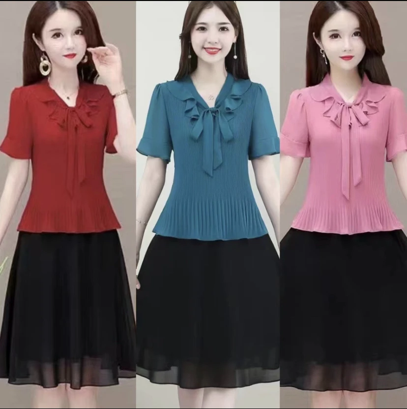 时尚休闲夏装爆款连衣裙新款高贵轻奢假两件收腰减龄舒适遮肚子裙