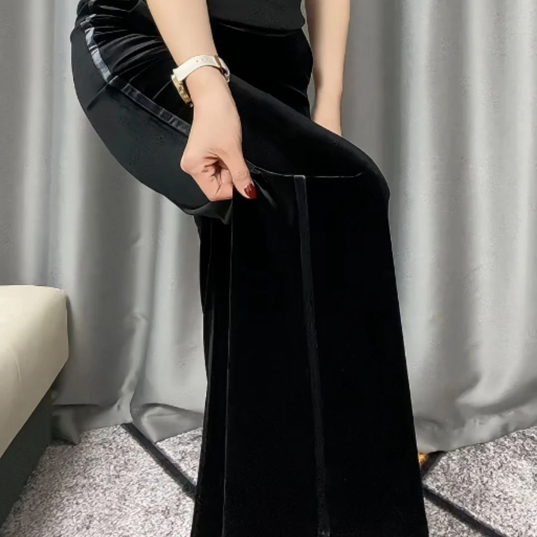 8550高品质弹力钻石绒阔腿裤柔软舒适时尚洋气遮肉显瘦高档女裤