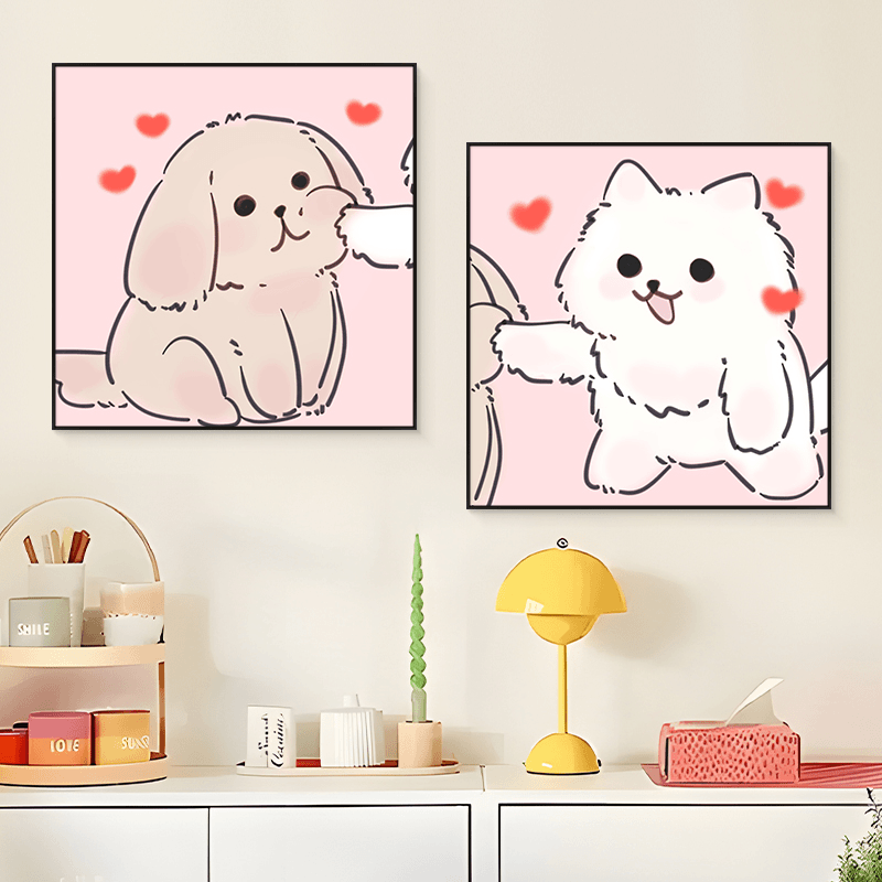 七夕新品卡通情侣油画装饰画卧室小屋挂画情人节礼物高级感画