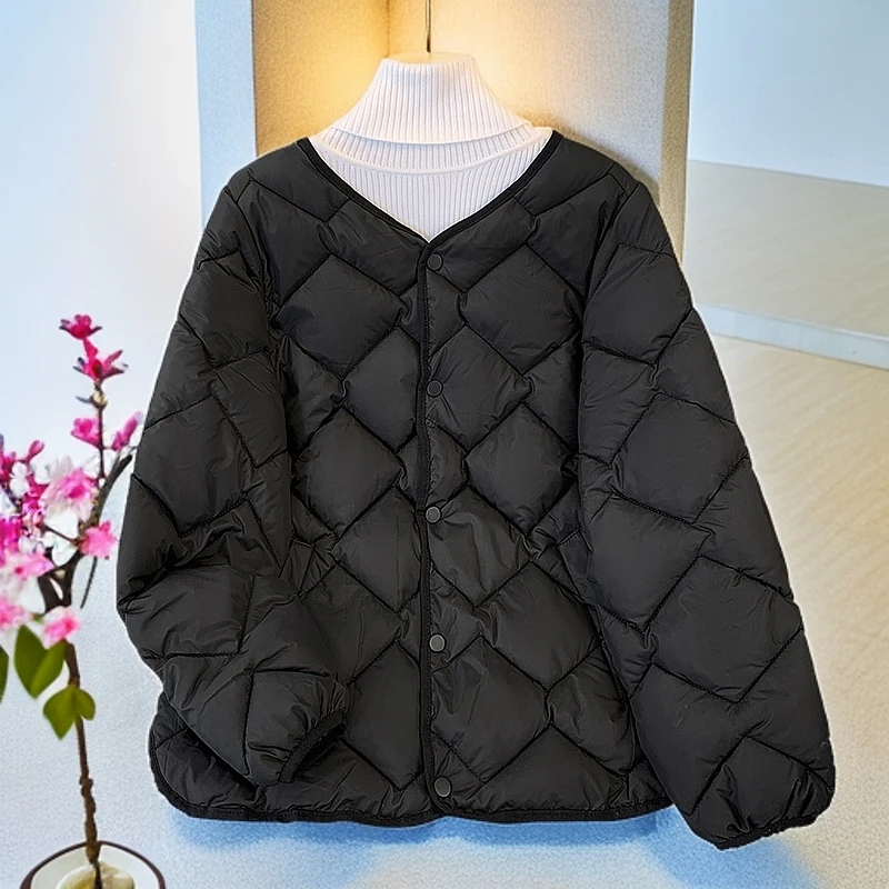 韩版黑色小棉服冬季薄款菱格棉服百搭小个子时尚短款休闲韩版棉衣