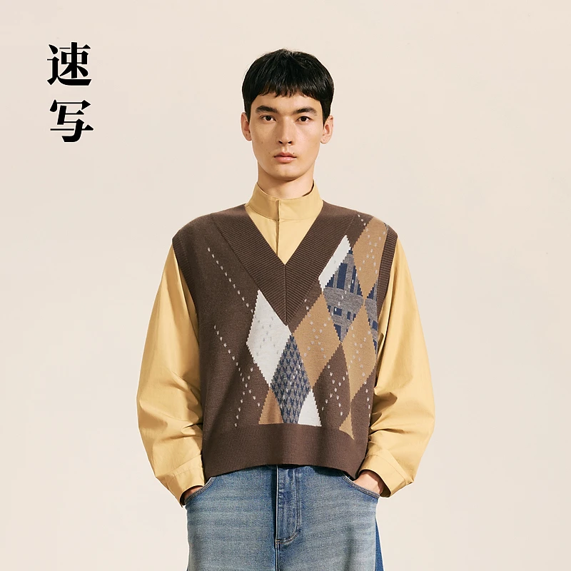 【商场同款】速写男装2024秋新品无袖毛衫背心宽松翻领9O8311040