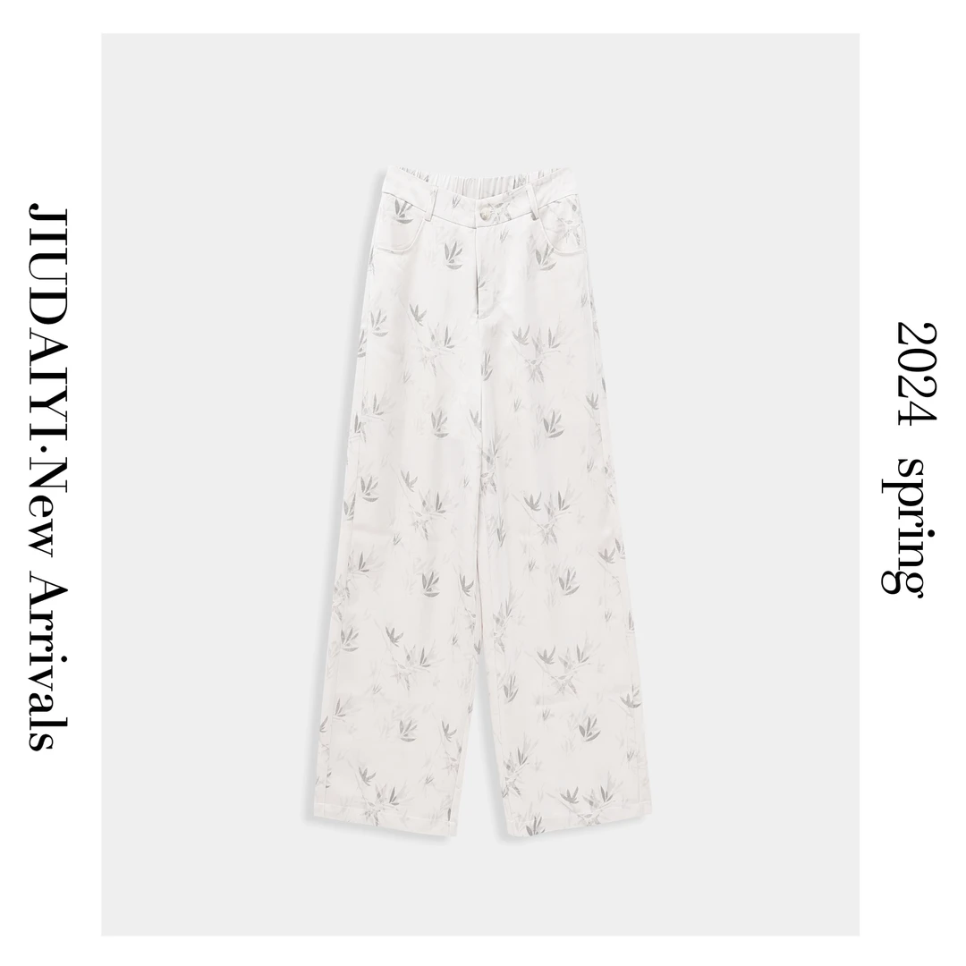 玖黛衣新中式国风竹子印花夏季提花裤子KZP28281 KZP28282