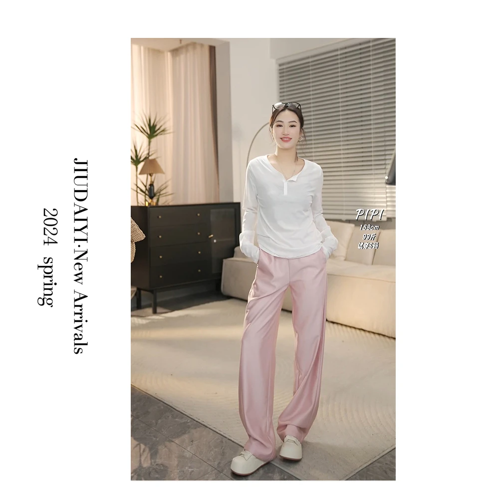 玖黛衣【面膜裤】新款简约纯色春夏舒适松紧腰休闲裤KZPH27439