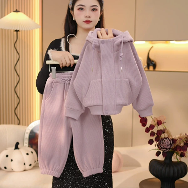 【米拉】女童加绒外套裤子套装秋冬季新款中大童2024新款两件套