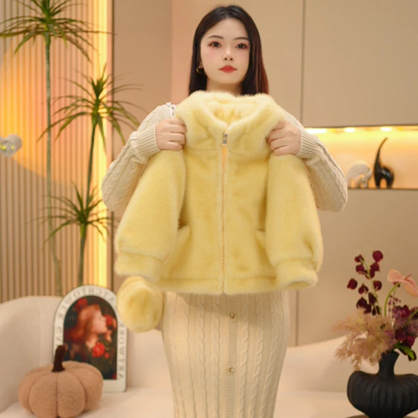 【米拉】女童黄色毛毛衣2024秋冬季新款中大童洋气加绒加厚上衣