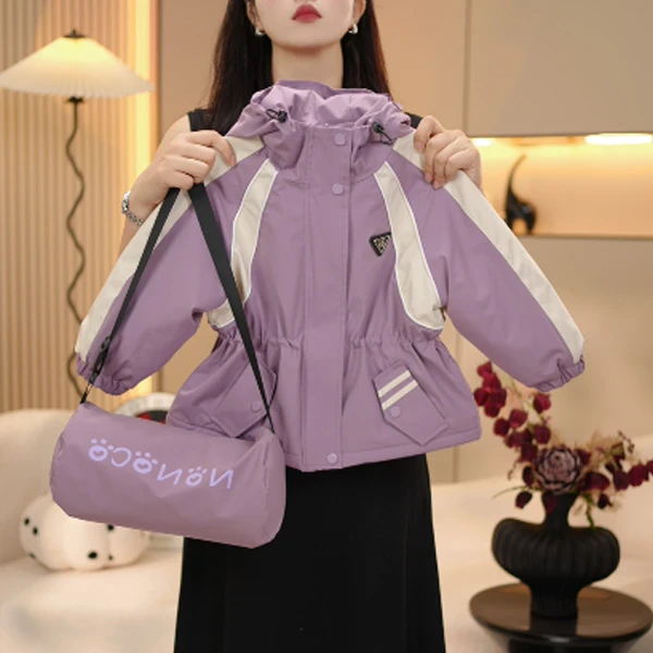 【米拉】女童紫色外套休闲长款套装2024秋季新款中大童两件套潮