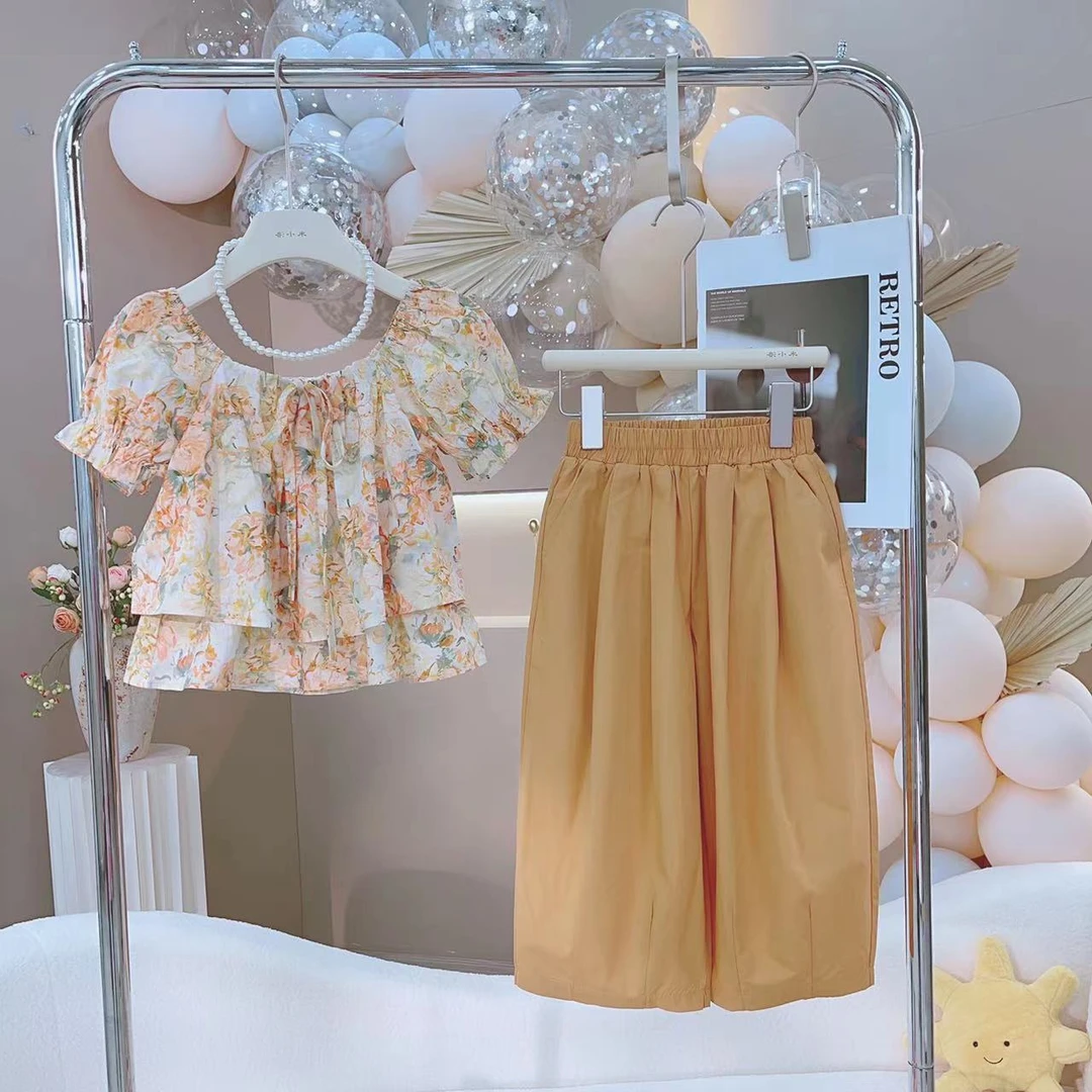 【米拉】女童碎花短袖娃娃衫夏季新款中大童阔腿休闲裤套装潮