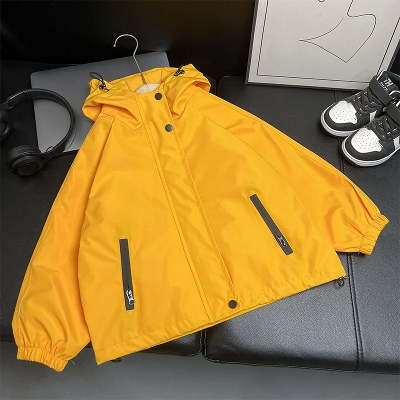 女童秋款外套2024秋装新款儿童连帽百搭冲锋衣男孩上衣防风夹克潮