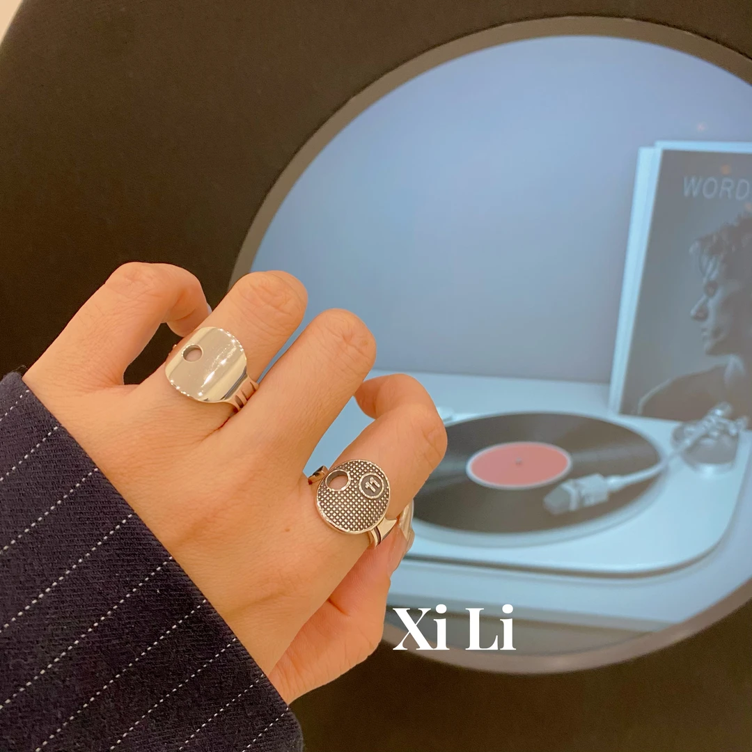 925银戒指 S925银原创小众设计欧美复古几何镂空高级感 情侣戒指