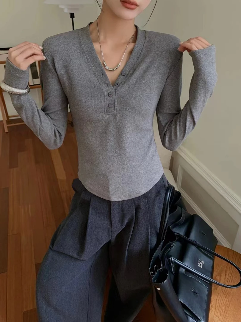 6283 领扣长袖上衣