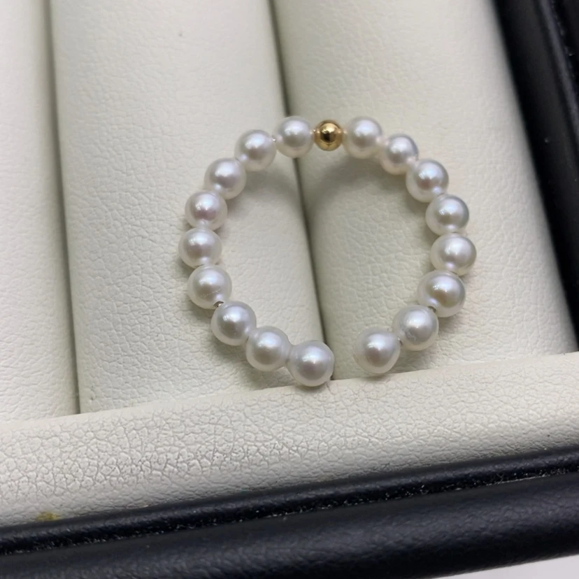 【闪购商品】淡水珍珠戒指18K金镶嵌3-3.5mm极光无瑕18K金豆