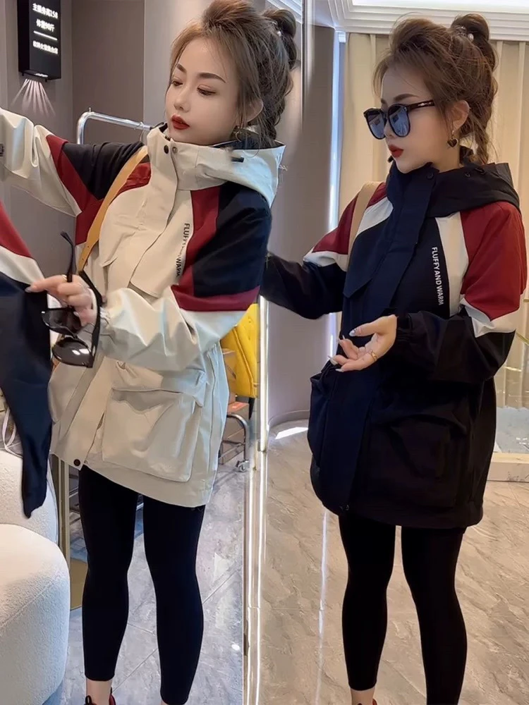 2025早春新款二棉夹棉冲锋衣外套女士中长款风衣收腰派克服上衣